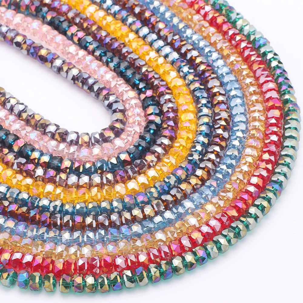 A colorful, multi-strand wheel of faceted crystal glass beads for jewelry making.