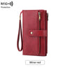Cartera de cuero rojo vino con cremallera y cordón