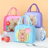 A set of pink and purple cartoon capybara insulated lunch bags with a lucky day theme.