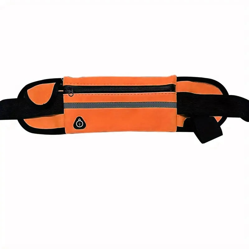 Orange and black waterproof running waist pack with a phone pocket