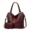 A dark brown women's PU leather crossbody tote bag with a flap closure and shoulder strap.