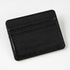 A black slim leather mini wallet card holder with embossed lines.