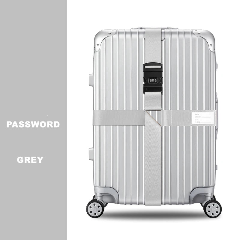 Silver adjustable luggage with a black lock and grey color.