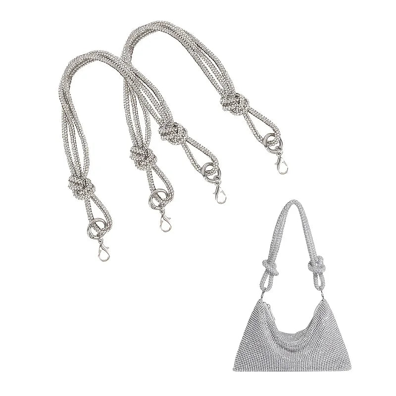 Silver crystal rhinestone handbag chain strap with knot details