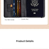A black leather passport holder with slots for a passport and SIM cards.