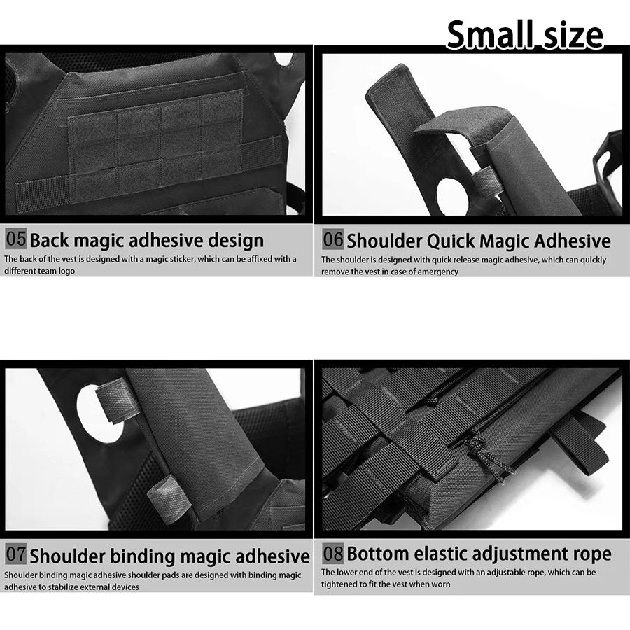 A black training vest featuring a magic adhesive design for quick attachment and removal.
