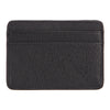 Schwarzes, echtes Kuhfell-Kartenträger-Wallet, flach vor weißem Hintergrund.