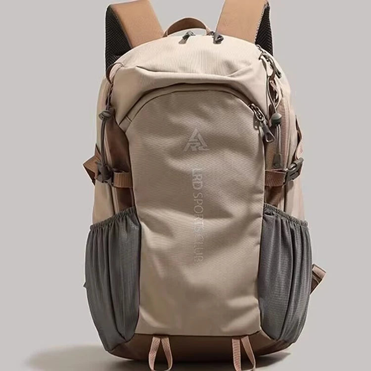A beige and gray durable 80L waterproof hiking backpack shown from the back.