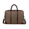 A brown luxury PU leather business briefcase with a handle and leather straps.