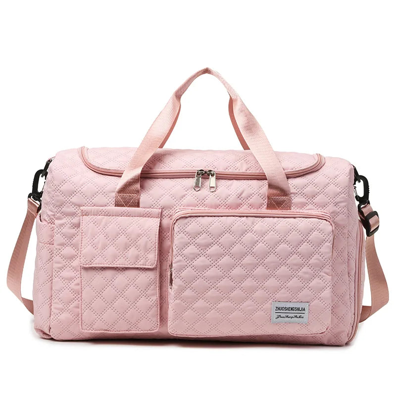 Pinkes gestepptes Umhängetasche mit Henkeln und Taschen für Reisen oder Fitness