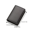 A black minimalist RFID blocking wallet shown from the top, displaying its dimensions.