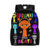 A black backpack featuring colorful cartoon characters and the text Sprunki Oren Beats