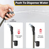 A hand is pushing water through a soft mouthpiece of a reusable insulated water bladder hydration bottle.