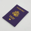 Purple leather passport holder with gold embossed eagle design and United States of America text