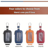 Four colors of retro PU leather car key cases: black, sapphire blue, apricot yellow, and burgundy.