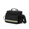 A black durable waterproof emergency trauma bag with a light green stripe on the front.