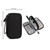 Black portable digital accessory organizer pouch with a strap and an attached clear storage case.