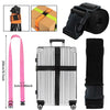 A set of adjustable luggage straps including a strap, a packing strap, and a portable rolling suitcase.
