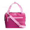 A pink insulated cooler lunch bag with a detachable crossbody strap.