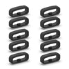 A set of black silicone watch strap retainer rings.