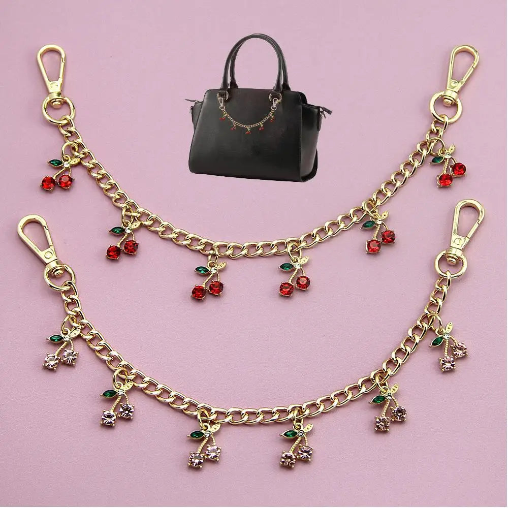 Gold decorative chain with various colored pendants for bags and clothing