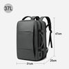 A dark gray men's business travel backpack shown from the side with dimensions 37L.