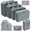 A set of gray fabric storage organizers and pouches for organizing various items.