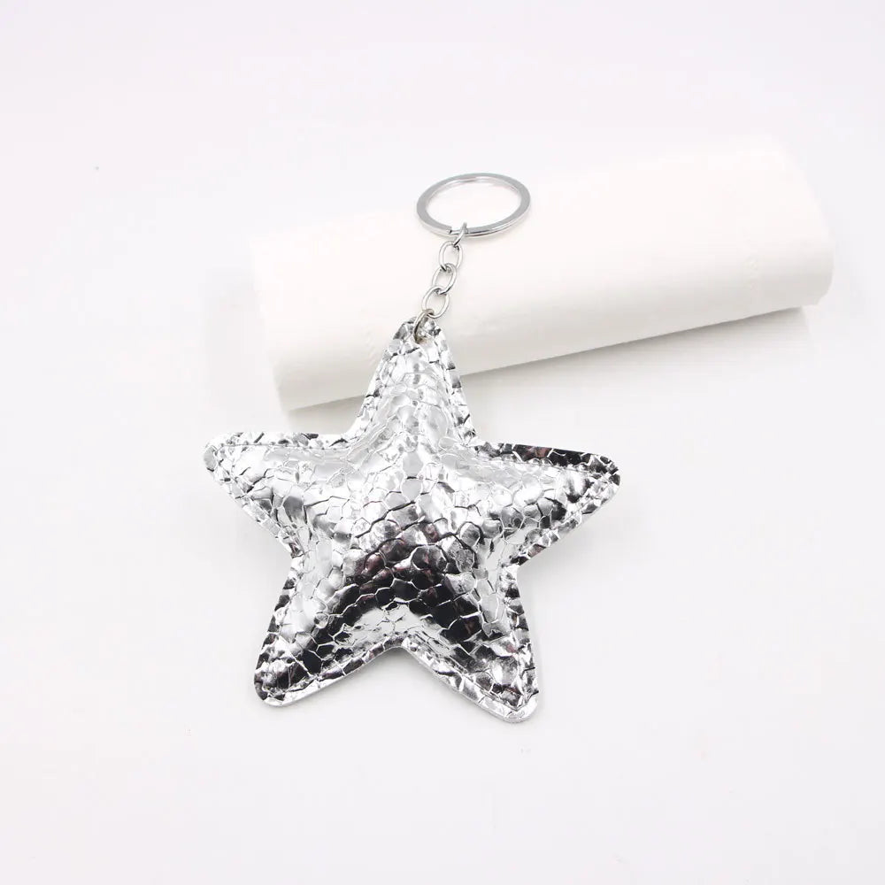 Silver star-shaped leather key chain bag pendant