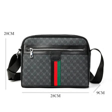 Black men's letter print crossbody sling bag with a silver zipper and black strap.
