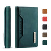 A dark teal trifold magnetic card holder wallet shown with various color options.