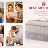 A silver double-layer storage case for hair dryers and accessories shown in various contexts.