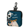 A dark blue coin purse featuring illustrations of various dogs, including a white dog, a black dog, and a light-colored dog.