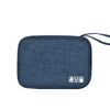 A dark blue fabric pouch designed to organize and protect electronic cables and accessories.