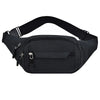 Black canvas waist fanny bag with adjustable strap and metal clasps