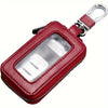 A maroon retro PU leather car key case with a metal hook attached.