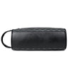 Black PU leather crossbody bag with a subtle patterned trim.