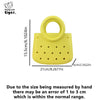 Yellow round PVC handbag with a perforated design and a loop handle