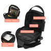 Black durable men's oxford sling bag shown with various internal and external pockets.