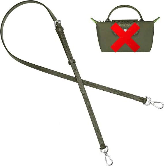 A dark olive green leather crossbody strap with a rectangular pouch featuring a red cross design.