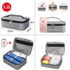 A gray insulated mini lunch bag with a zippered lid and a handle, shown in various views.