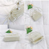 A handmade pearl beaded clutch bag with a strap shown in various angles on a white background.