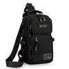 Black men's multifunctional chest bag designed for sports and hiking with adjustable straps.
