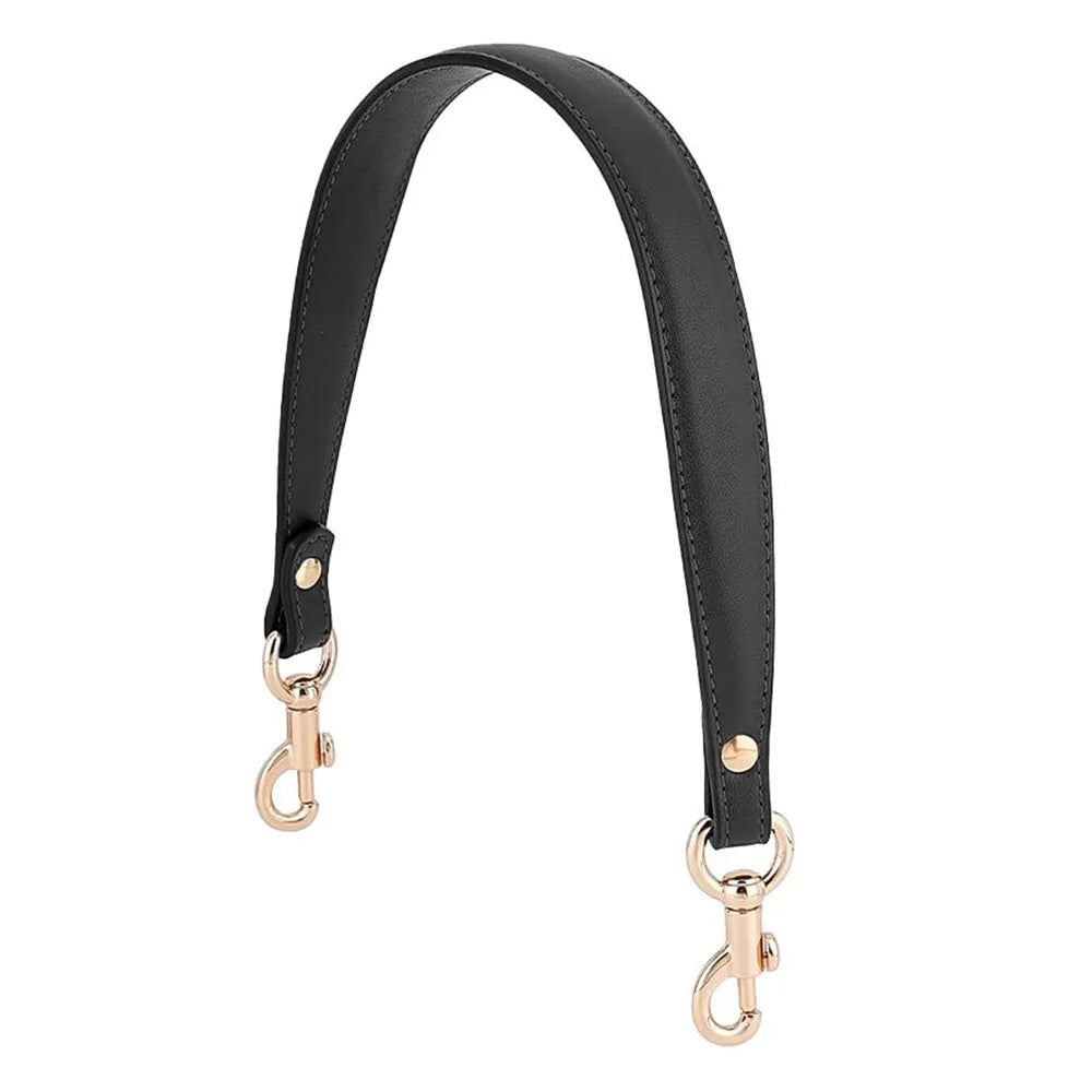 Black PU leather detachable handbag strap with silver hardware