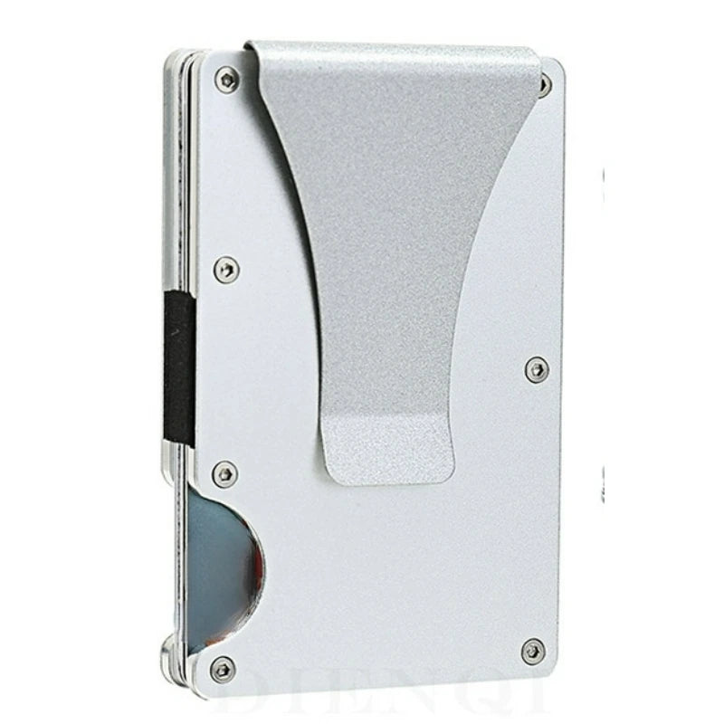 Cartera de aluminio delgada con bloqueo RFID para hombres, con portacard de plata y carcasa protectora