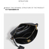 A black split leather shoulder tote bag with gold hardware shown against a light gray background.