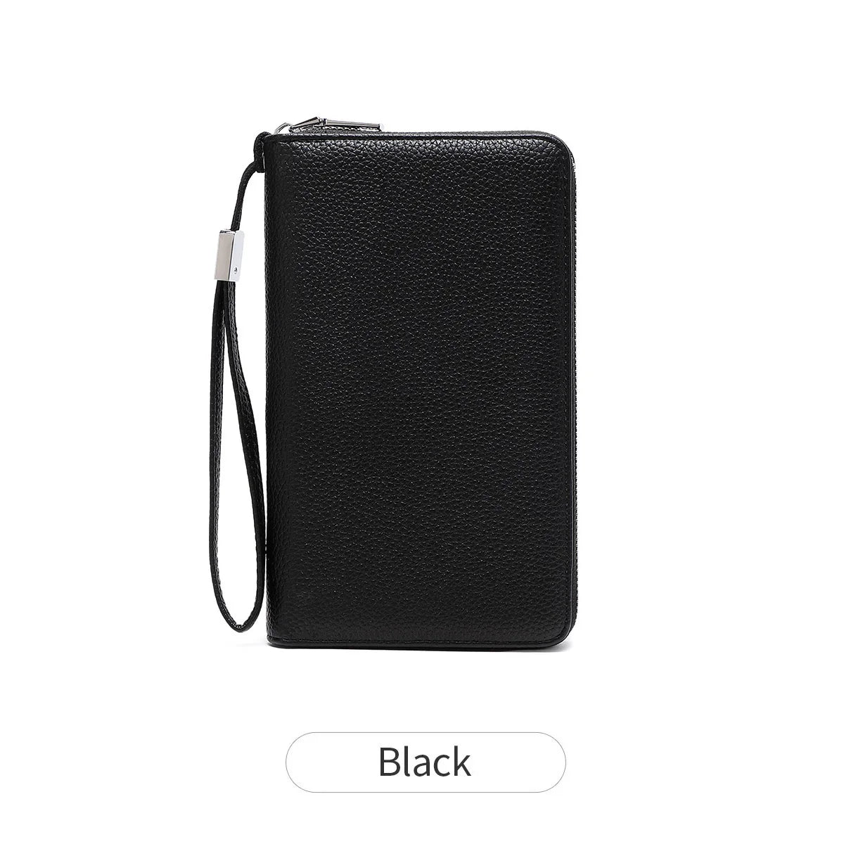 Black women's PU leather zipper wallet shown in a product photo.