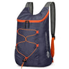 Navy blue multifunctional outdoor folding backpack with orange accents and black straps