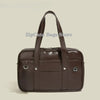 A brown waterproof PU leather messenger bag with a flap and shoulder strap is shown against a light background.