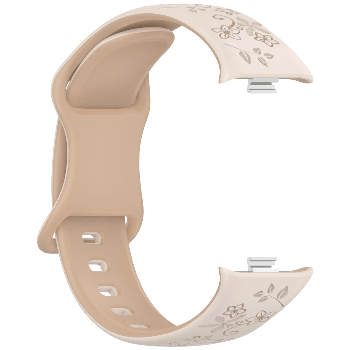 Correa de silicona beige con estampado floral para reloj inteligente.