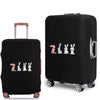 Black elastic luggage cover with a white cartoon rabbit print shown in a side view.
